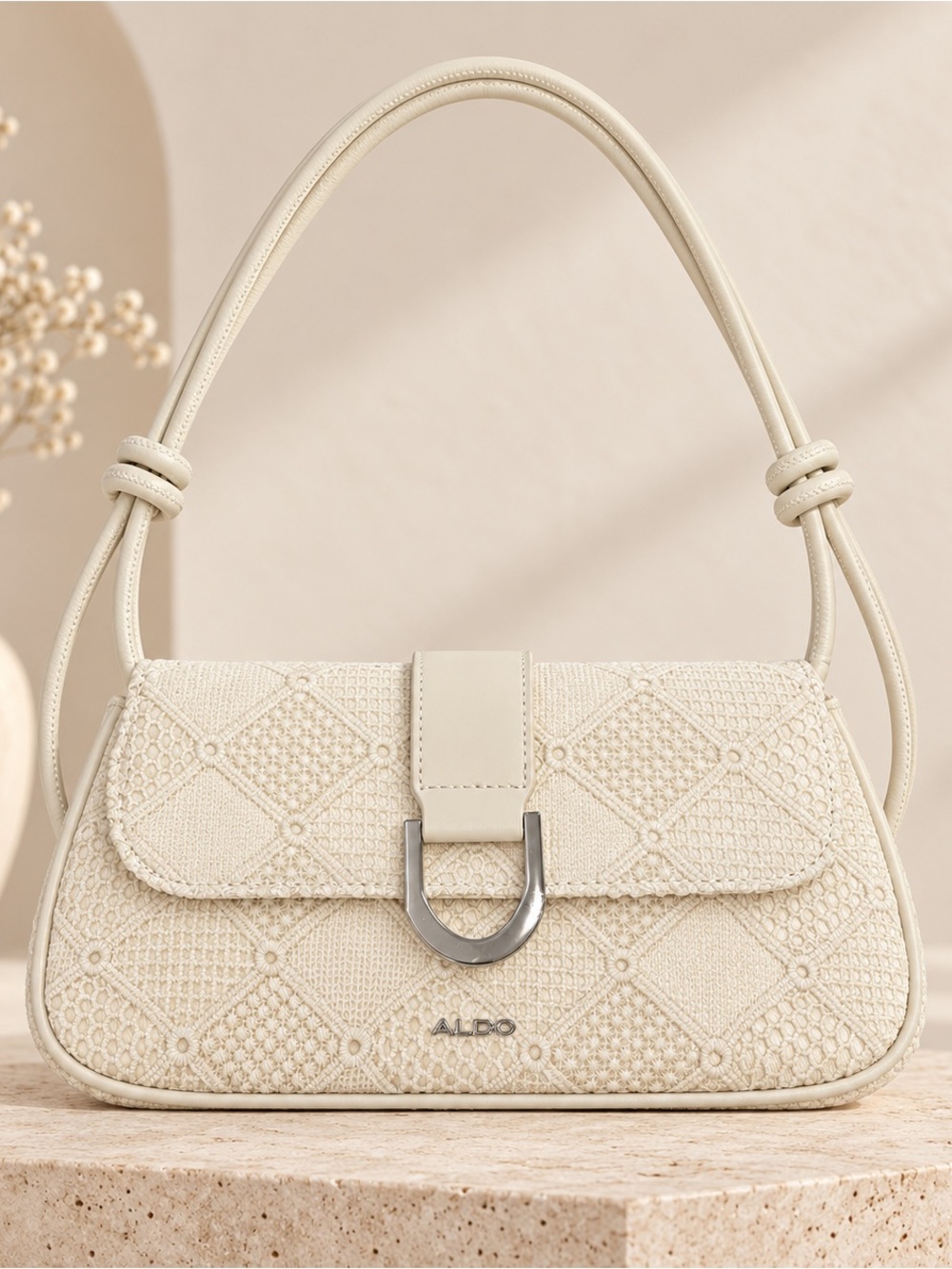 ALDO Cream Quilted Top-Handle Shoulder Bag